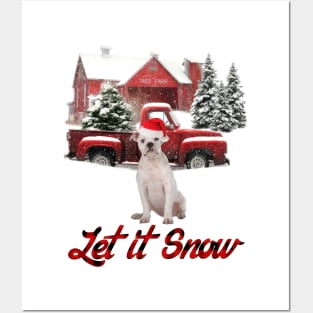 American Bulldog Let It Snow Tree Farm Red Truck Christmas Posters and Art